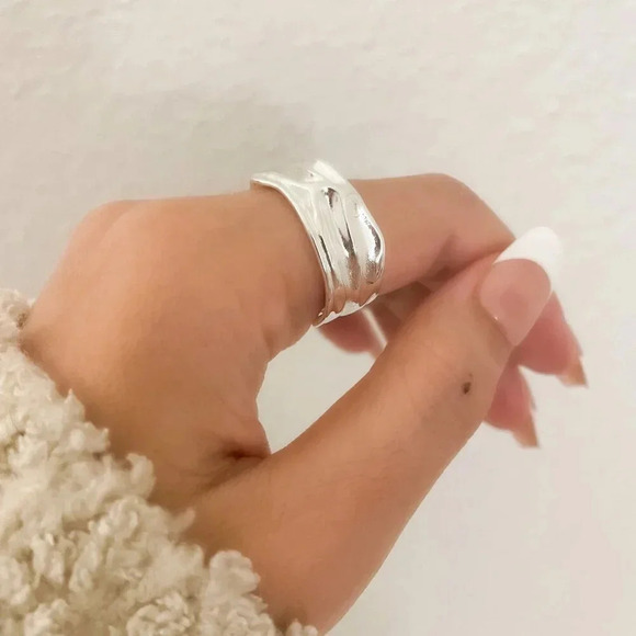 925 Sterling Silver Chunky Ring Textured Ring Large Bold Statement Ring - Picture 9 of 11